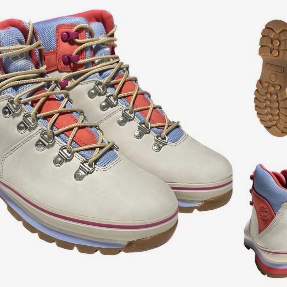 Timberland Pink and Cream Lace Up Boots with Rugged Sole